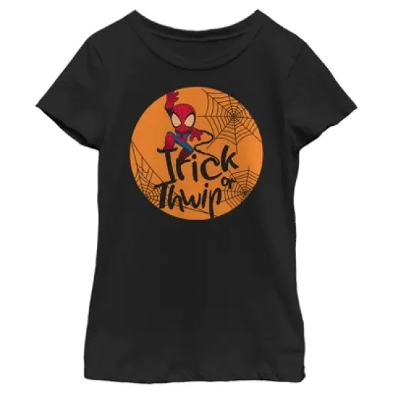 Girl's Marvel Halloween Spider-Man Trick Or Thwip Spiderwebs T-Shirt image {3}