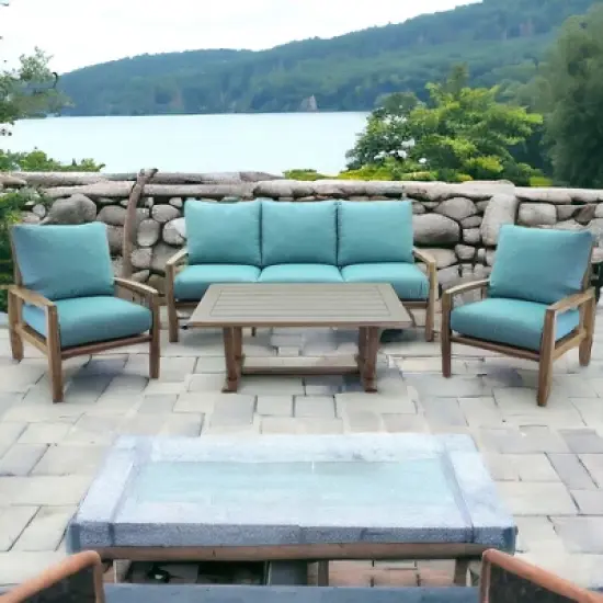 Courtyard Casual Avalon FSC Teak 4 pc Sofa Seating Group  Includes:  One Sofa, Two Club Chairs and One Coffee Table image {1}