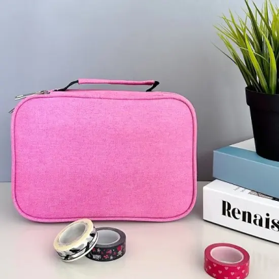 Wrapables Large Capacity 72 Slot Pencil Case for Colored Pencils, Stationery Pouch, Pink image {6}