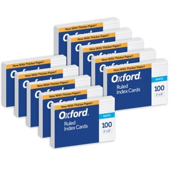 Oxford&reg; Ruled Index Cards, 5" x 8", White, 100 Per Pack, 10 Packs image {3}