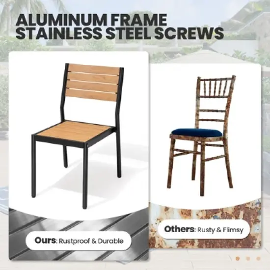 Crestlive Products 7pc Outdoor Dining set for 6 People Patio Rectangle Table Aluminum Frame with Wood-Like Tabletop and Umbrella Hole image {6}