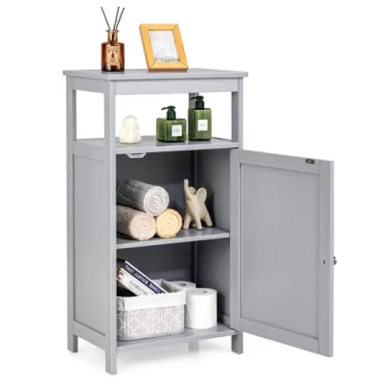 Bathroom Wooden Floor Cabinet Multifunction Storage Rack Organizer Stand Grey/White image {9}