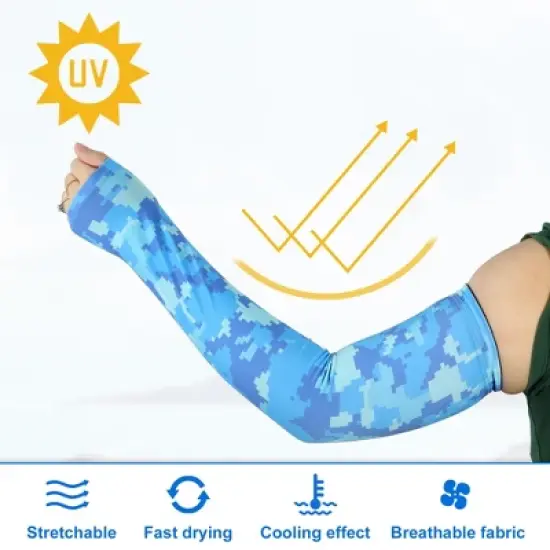 Unique Bargains Basketball Sports Camouflage Cooling Arm Elbow Compression Sleeve Light Blue 1 Pair image {2}