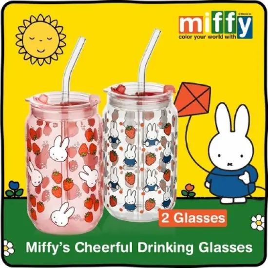 Dragon Glassware | Miffy 16 oz Strawberry Drinking Glasses Set of 2 image {1}