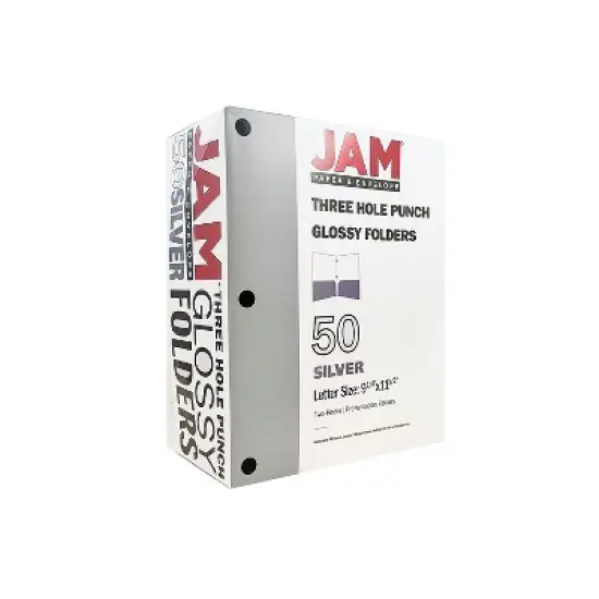 JAM Paper Laminated Glossy 3 Hole Punch Two-Pocket School Folders Silver 385GHPSIC image {5}