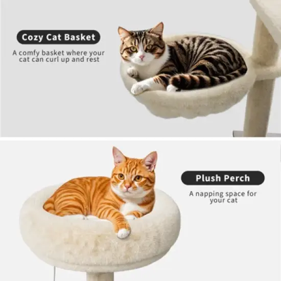 COZONY Cat Tree with Litter Box Enclosure, Hidden Cat Washroom Furniture with Condo, Large Platform, Sisal Scratching Posts & Removable Cushion image {5}