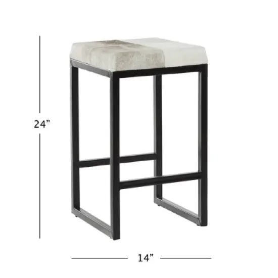 Industrial Cowhide and Metal Counter Height Barstool Gray - Olivia & May image {7}