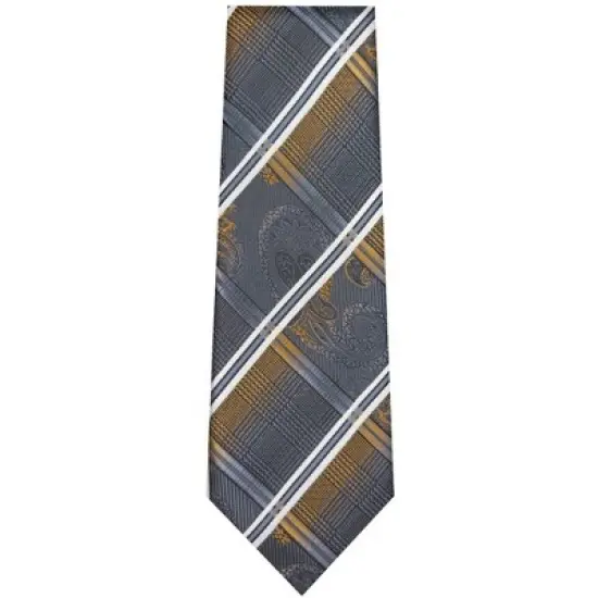 TheDapperTie Men's Charcoal Gray And Yellow Checks Necktie with Hanky image {1}