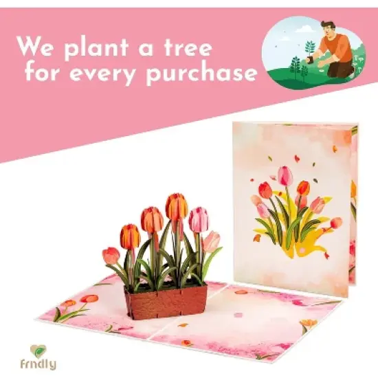 Frndly by Paper Love 3D Tulip Plant Pop Up Card, For All Occasion - Handcrafted 100% Recycled and Eco-Friendly, 8" x 6" Cover image {5}