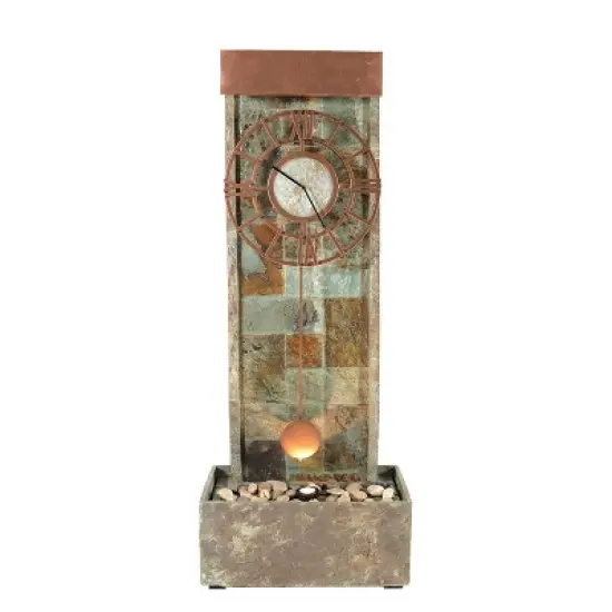 Sunnydaze 49"H Electric Natural Slate Indoor/Outdoor Water Fountain with Clock and LED Light image {6}