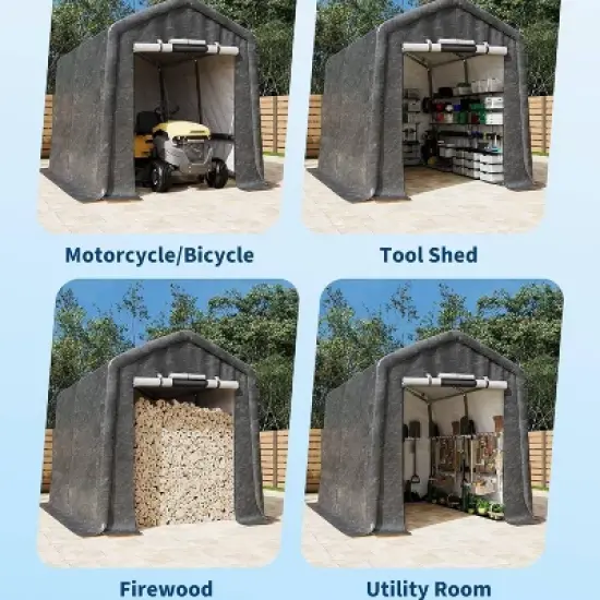 GustoWave 7x10FT Outdoor Portable Storage Shed with Roll-Up Door for Motorcycle, Garden and Tools image {3}