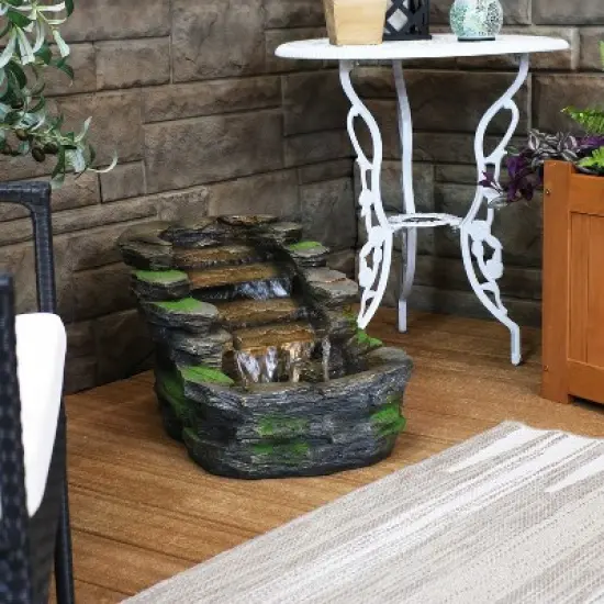 Sunnydaze 14"H Electric Polyresin Shale Falls Outdoor Water Fountain with LED Lights image {10}