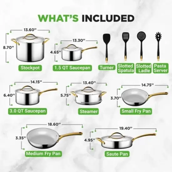 NutriChef 16pc Clad Kitchen Cookware Set with Golden PVD Handles and Non-Stick Coating - NCSTS16 image {2}