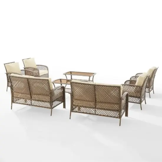Tribeca 8pc Outdoor Wicker Conversation Set - Sand/Driftwood - Crosley image {8}