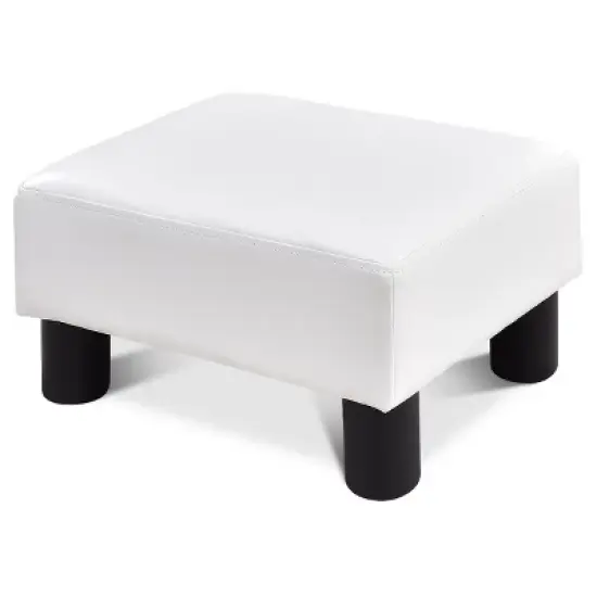 Costway PU Leather Ottoman Rectangular Footrest Small Stool w/ Padded Seat White/Black/Red image {12}