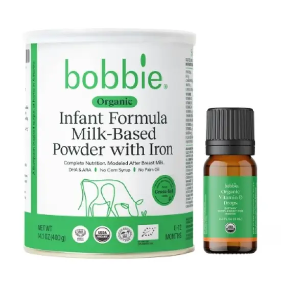 Bobbie Organic Combo Feeding Kit - Organic Infant Powder Formula and Vitamin D Supplement - 14.1oz image {1}