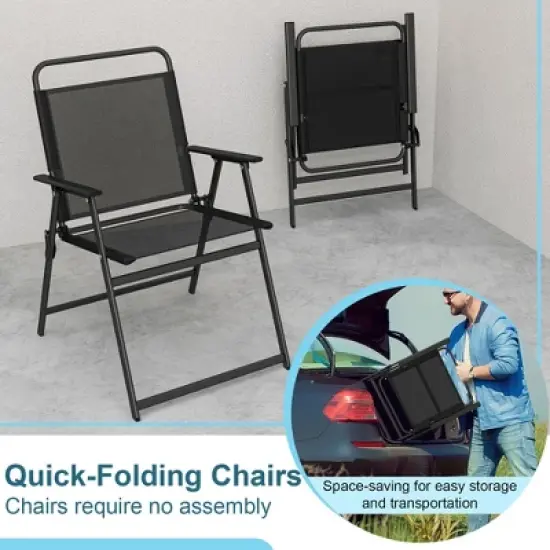 Costway 3pcs Patio Folding Conversation Chairs&Table Heavy-Duty Metal Outdoor Portable image {7}