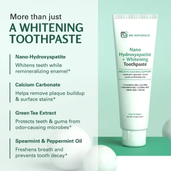 Nano Hydroxyapatite Flouride-Free Whitening Toothpaste + Calcium, Non-GMO, Vegan, Paraben Free, Mint Toothpaste, M3, 4.23 oz image {3}