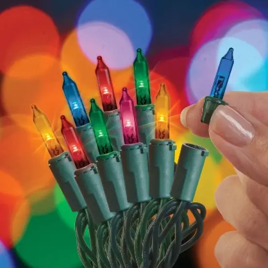 100ct LED Sylvania Stay-lit Incandescent Look Indoor/Outdoor Miniature String Lights Multi-Colored with Green Wire image {1}