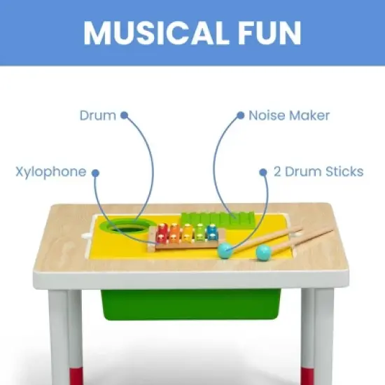 Delta Children Compact Play and Learn Sensory Table for Kids' Includes Musical Instruments - White/Natural image {4}