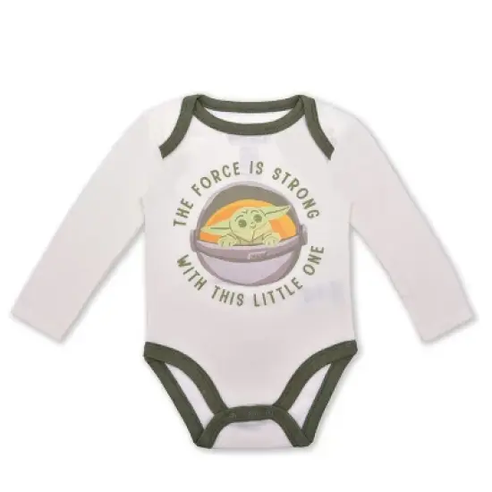 Star Wars Infant Boy's 3 Piece Coordinates, Baby Yoda Graphic Printed Long Sleeve Bodysuit Creeper, Bib, and Jogger Pants Set for infant image {1}