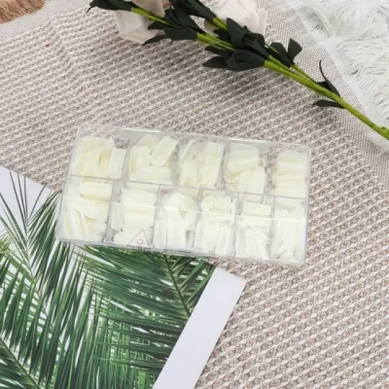 Unique Bargains Women's Full Coverage Square Gloss Fake Nails Beige 1 Set image {4}