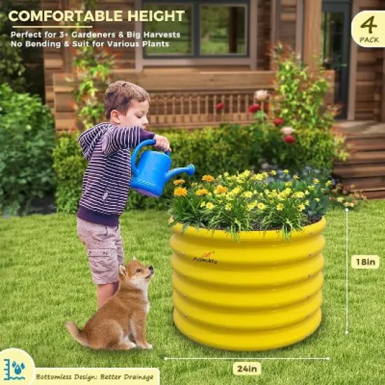 Anybear 4-Pack 24x24x18in Sunlit Gold Kids Round Garden Bed image {1}