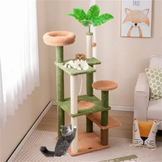 DOMETOUR Multilevel Cat Tree Cat Tower, Cat Climbing Frame with Scratching Post Hammock Cat Condo, Green image {8}