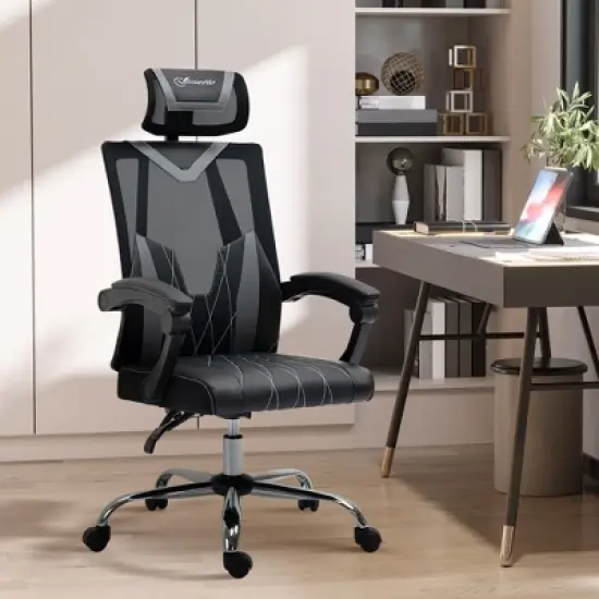Vinsetto Office Chair Ergonomic Desk Chair with Rotate Headrest, Lumbar Support & Adjustable Height, 360&deg; Swivel Computer Chair image {1}