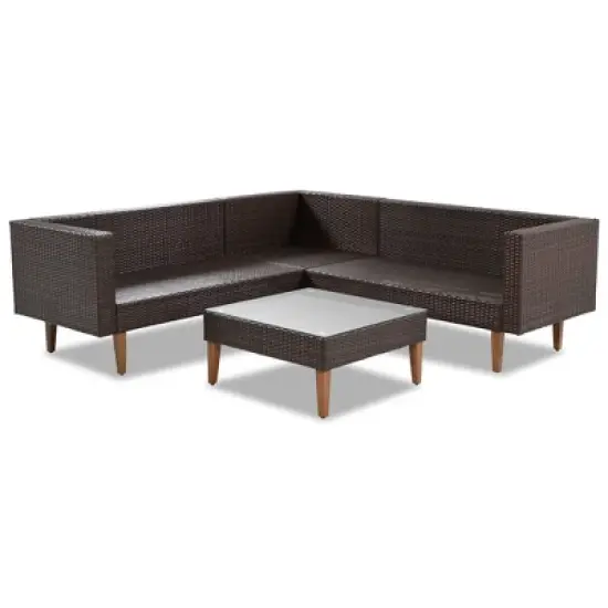 FIONECA 4-Piece Outdoor Wicker Sofa Set, L-Shaped Patio Furniture with Beige Cushions, Brown Rattan & Colorful Accent Pillows image {8}