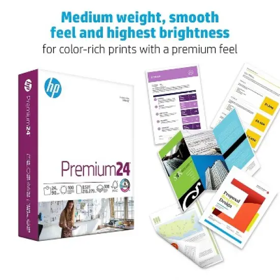 HP Premium24 8.5" x 11" Laser Paper 24 lbs. 100 Brightness 500 Sheets/Ream (HPJ1124) 112400 image {1}