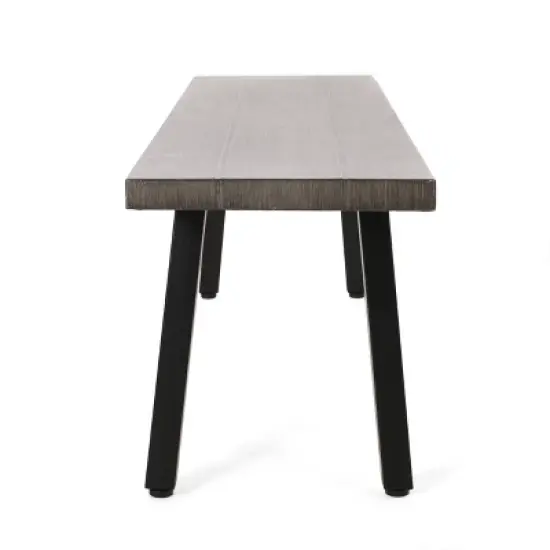 Pointe 3pc Outdoor Modern Industrial Aluminum Dining Set with Benches Gray/Matte Black - Christopher Knight Home image {4}