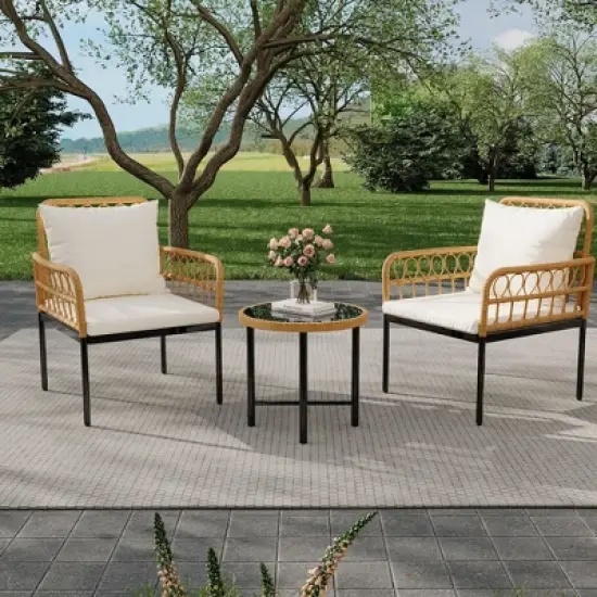 3 Pieces Outdoor Wicker Patio Conversation Bistro Set image {8}