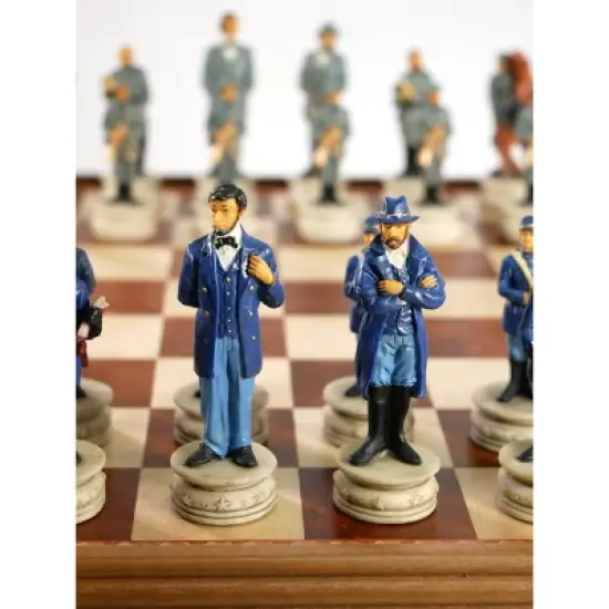 WorldWise Imports Chess Set - Civil War Resin Chessmen on Walnut/Maple Chest image {5}