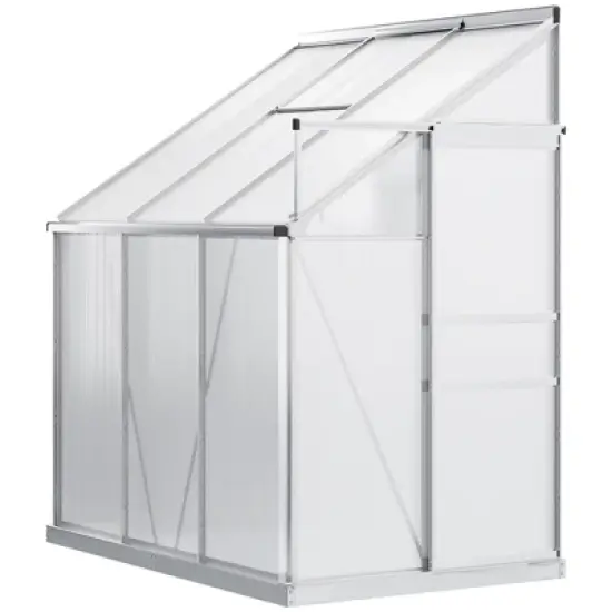 Outsunny 6' x 4' Aluminum Lean-to Greenhouse Polycarbonate Walk-in Garden Greenhouse with Adjustable Roof Vent, Rain Gutter and Sliding Door image {3}