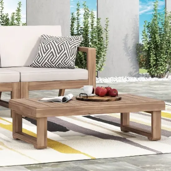 Westchester Outdoor Acacia Wood Rectangular Coffee Table Brown Wash - Christopher Knight Home image {2}