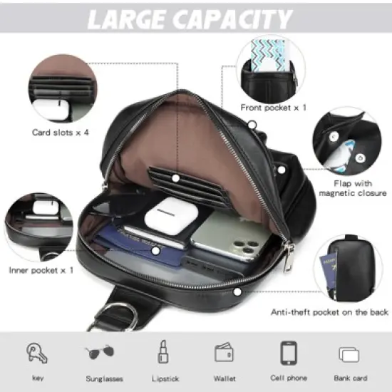 Itopfox 2-in-1 Sling Backpack with Removable Straps, Crossbody Purse for Women, Faux Leather Fanny Pack, Travel & Diaper Bag image {6}