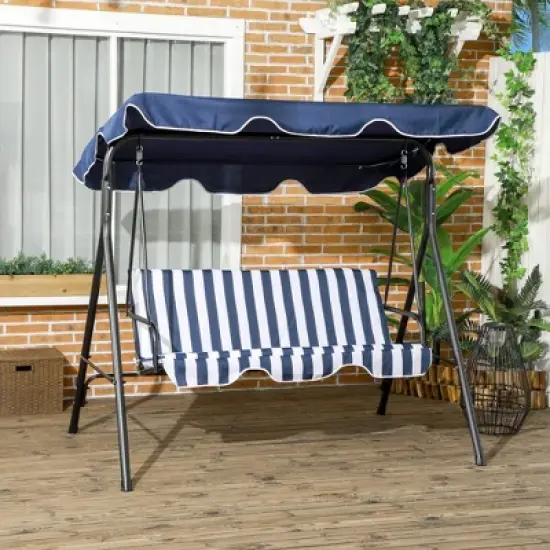 PAGED 3-Seat Outdoor Swing Chair with Adjustable Tilt Canopy and Removable Cushion,Porch Swing with Steel Frame Standfor Patio,Porch image {5}