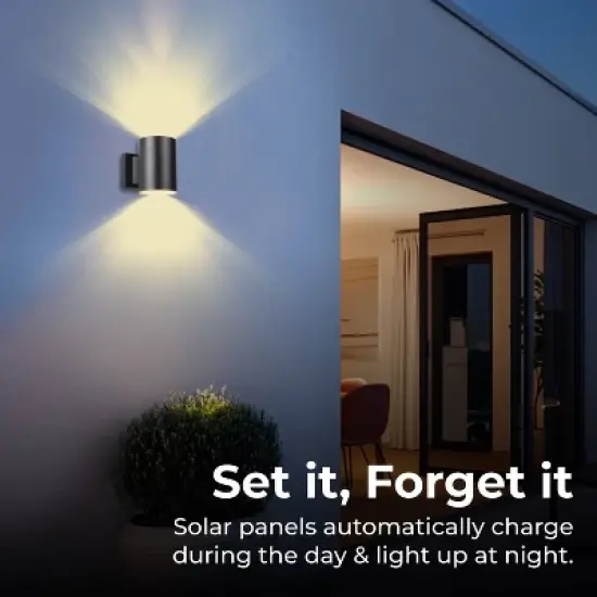 Techko Maid Outdoor Solar Wall Light Cylinder Aluminum Metal Black Sconce image {2}