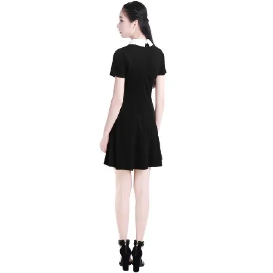 Allegra K Women's Contrast Doll Collar Short Sleeves Above Knee Flare Dress image {5}