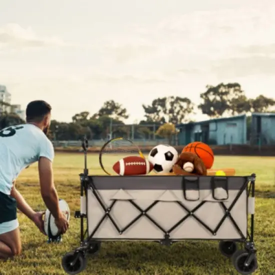 FURNIinspire Outdoor Serving Carts Heavy Duty Foldable Utility Wagon 480lbs Capacity Patented Ultra-Stable Frame, Khaki, 50.39"*25.98"*44.88" image {3}