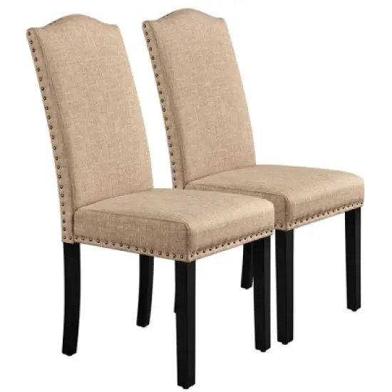 Yaheetech Set of 2 Fabric Upholstered Classic Tall Back Dining Chair image {8}