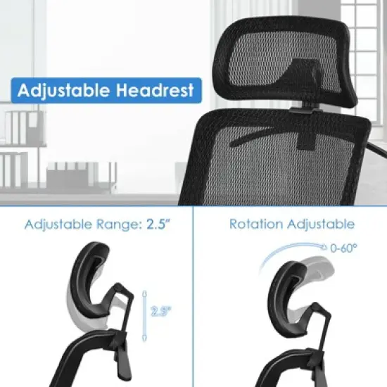 Tangkula High Back Mesh Office Chair Ergonomic Executive Chair Swivel Computer Task Chair w/ Headrest Black/ Gray image {7}
