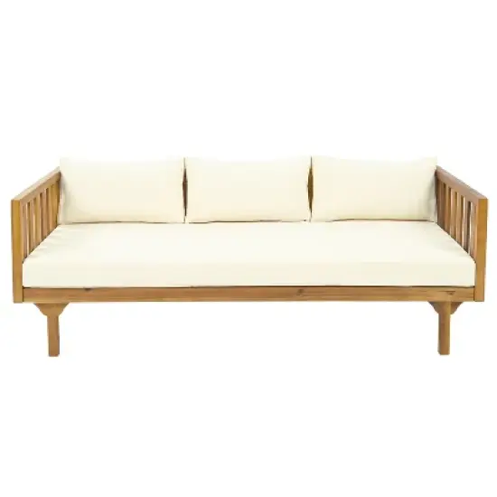 FIONECA Claremont 3-Seater Patio Daybed with Beige Cushions and Acacia Wood Coffee Table, Outdoor Furniture Set image {4}