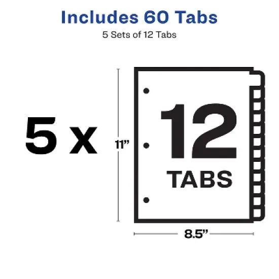 Avery Print & Apply Clear Label Dividers w/White Tabs 12-Tab Letter 5 Sets 11582 image {4}