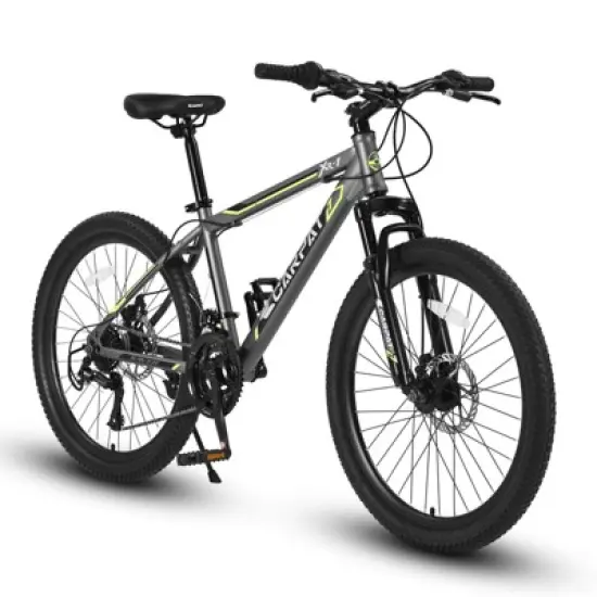 INFURNIC Bicycles 24 Inch Mountain Bike with Shimano 21 Speeds and Dual Disc Brakes for Teens, Gray, 56.3"*7.88"*28.35" image {5}