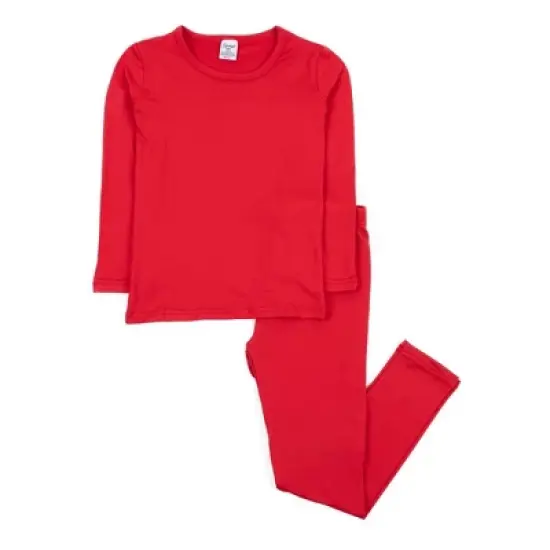 Leveret Kids Two Piece Classic Solid Color Thermal Pajamas image {2}