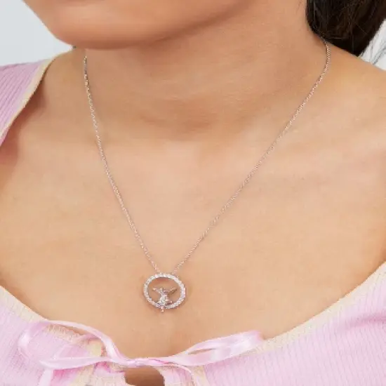 Disney Tinkerbell Silver Plated Cubic Zirconia Pendant Necklace, 18 + 2" image {1}