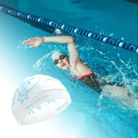 Unique Bargains Silicone Waterproof Floral Pattern Swim Cap 1 Pc image {1}