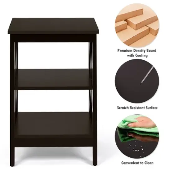 Costway 2 PCS 3-Tier Nightstand End Table X Design Storage Display Shelf Living Room image {8}